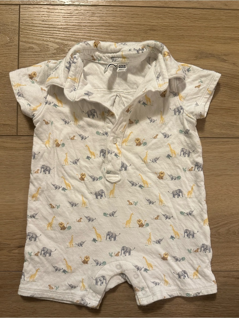 Janie and Jack White Baby Romper with Safari Animal Print